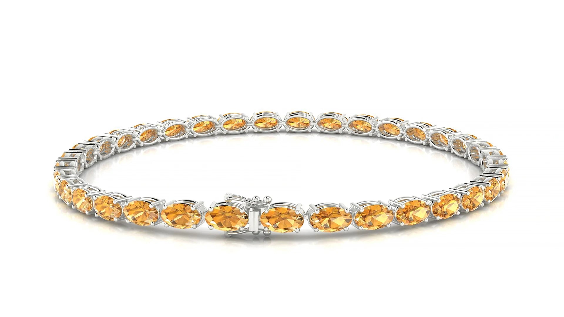Pula | 18k White Gold 5 x 3 mm Oval Natural Citrine 18 cm Tennis Bracelet