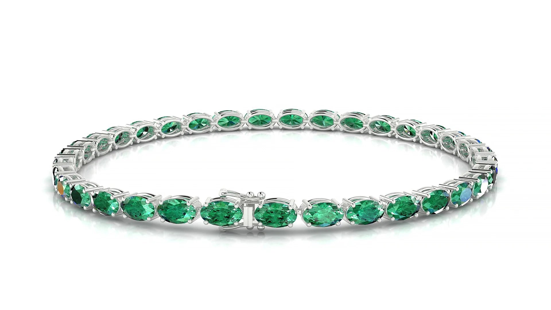 Pula | 18k White Gold 5 x 3 mm Oval Natural Emerald 18 cm Tennis Bracelet
