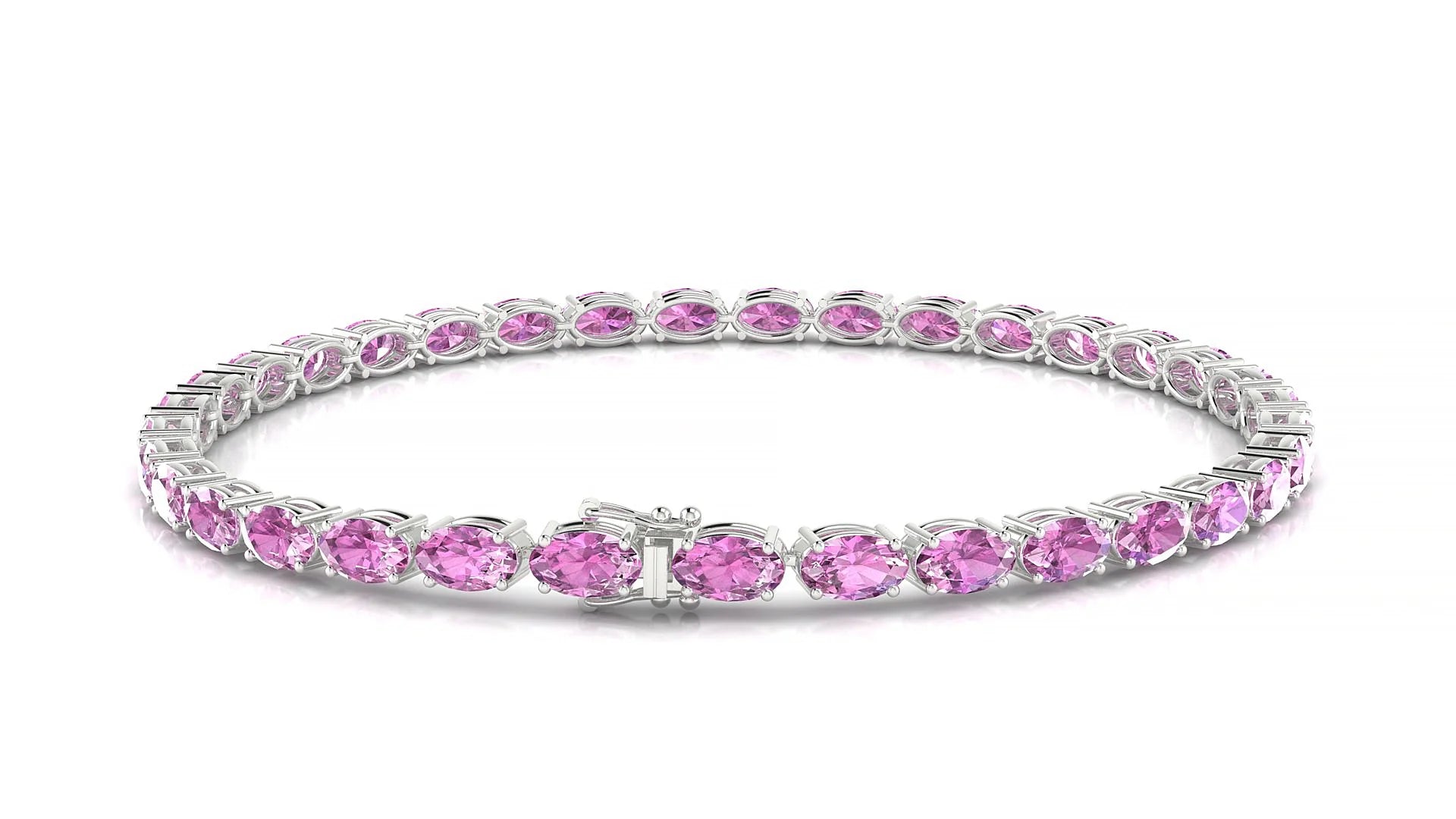 Pula | 18k White Gold 5 x 3 mm Oval Natural Pink Sapphire 18 cm Tennis Bracelet