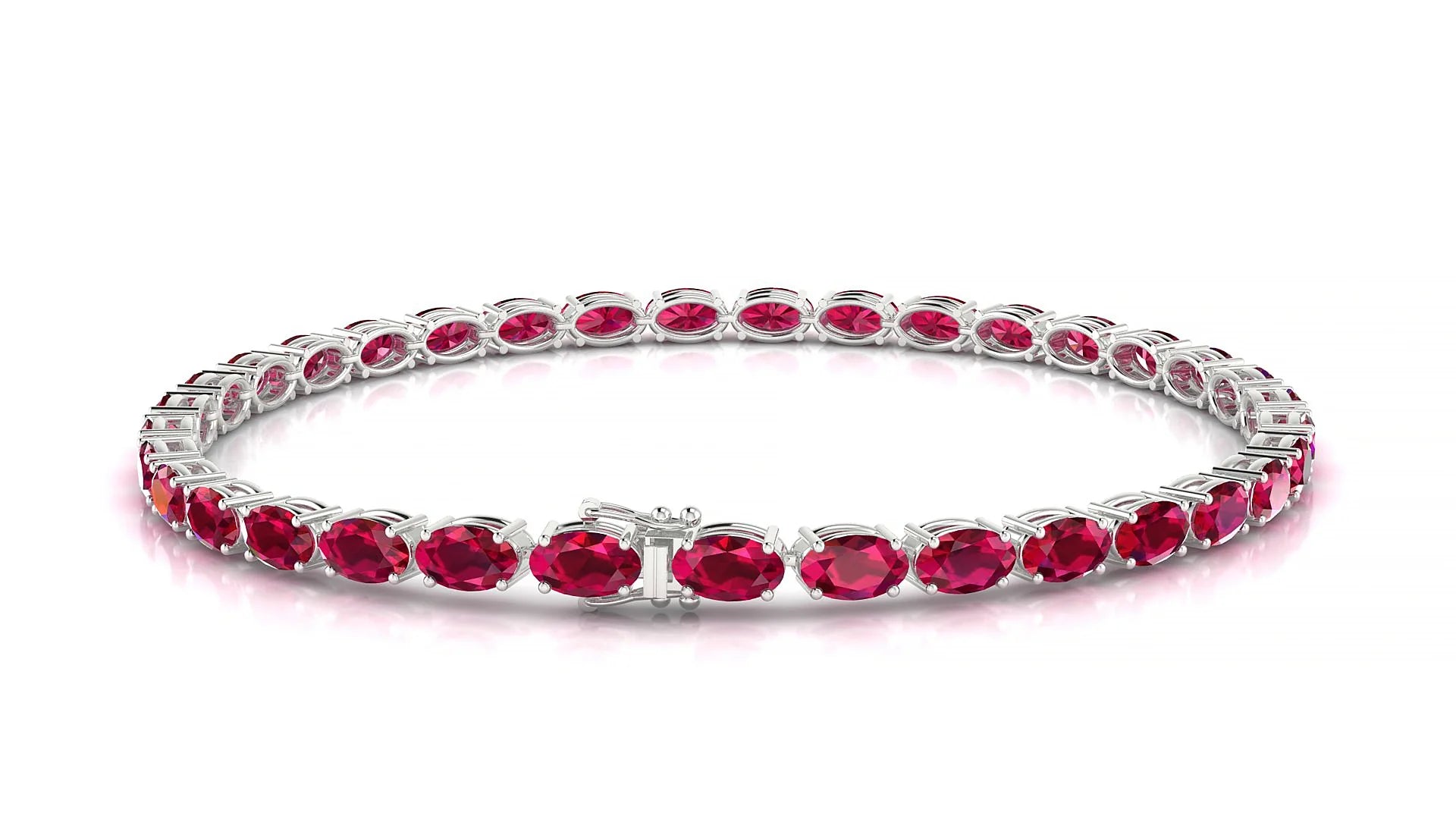 Pula | 18k White Gold 5 x 3 mm Oval Natural Ruby 18 cm Tennis Bracelet