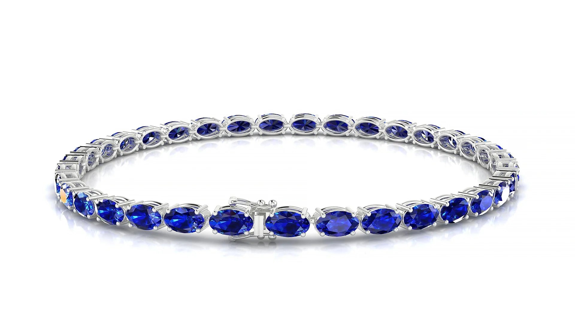 Pula | 18k White Gold 5 x 3 mm Oval Natural Sapphire 18 cm Tennis Bracelet