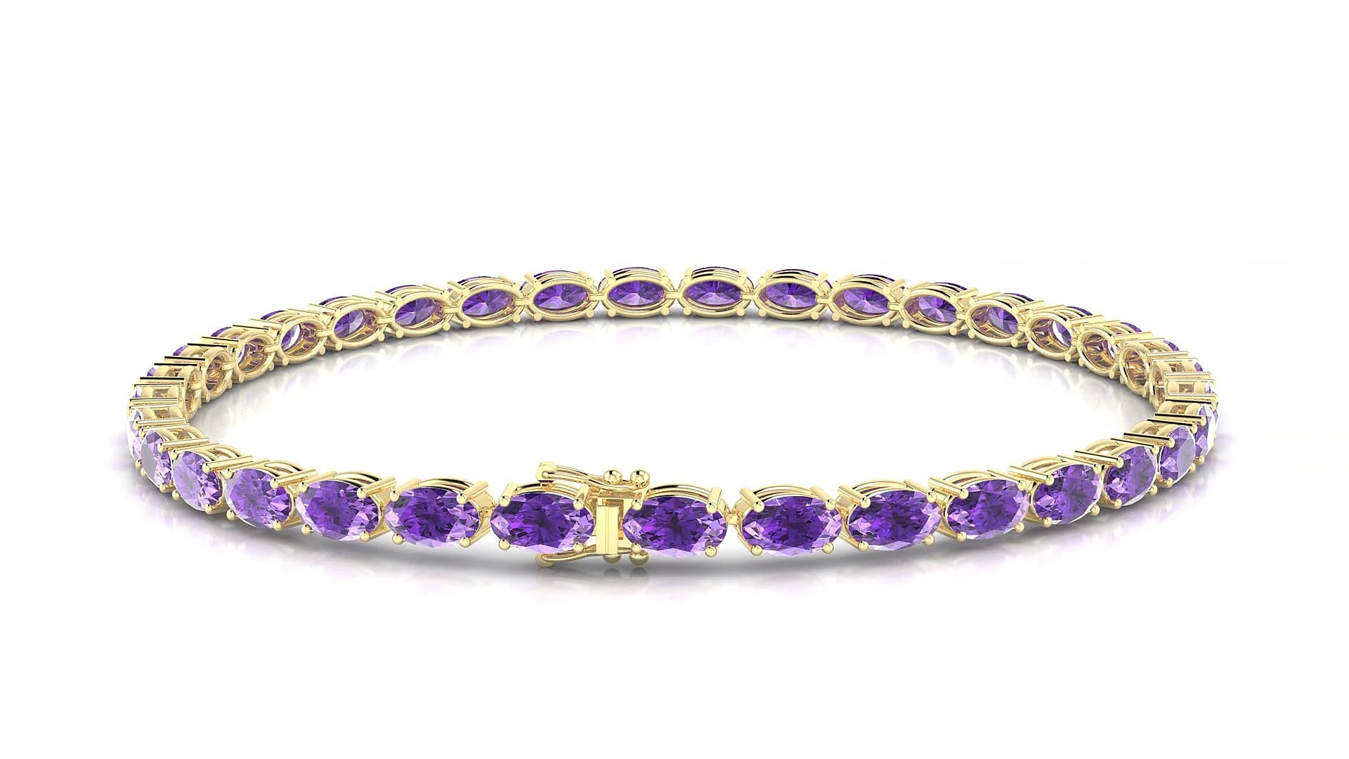 Pula | 18k Yellow Gold 5 x 3 mm Oval Natural Amethyst 18 cm Tennis Bracelet