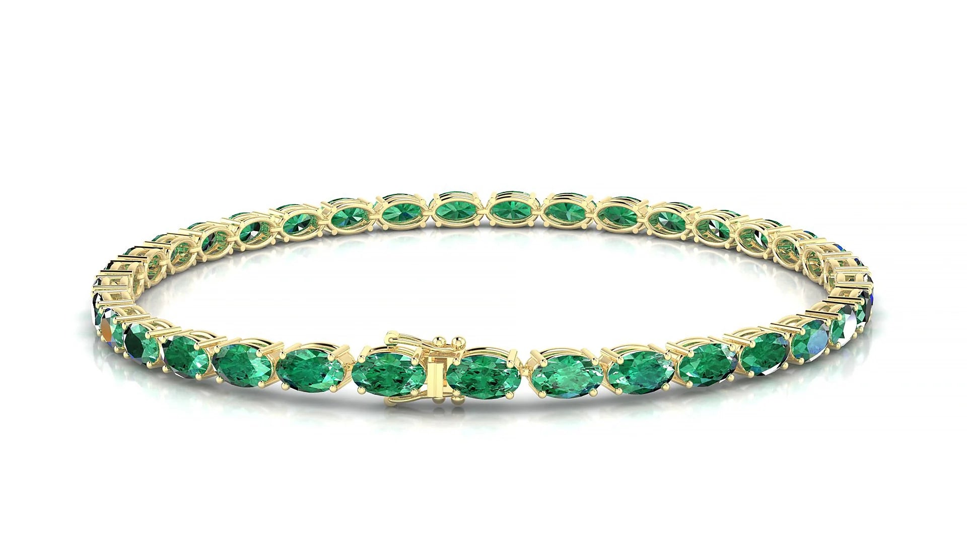 Pula | 18k Yellow Gold 5 x 3 mm Oval Natural Emerald 18 cm Tennis Bracelet