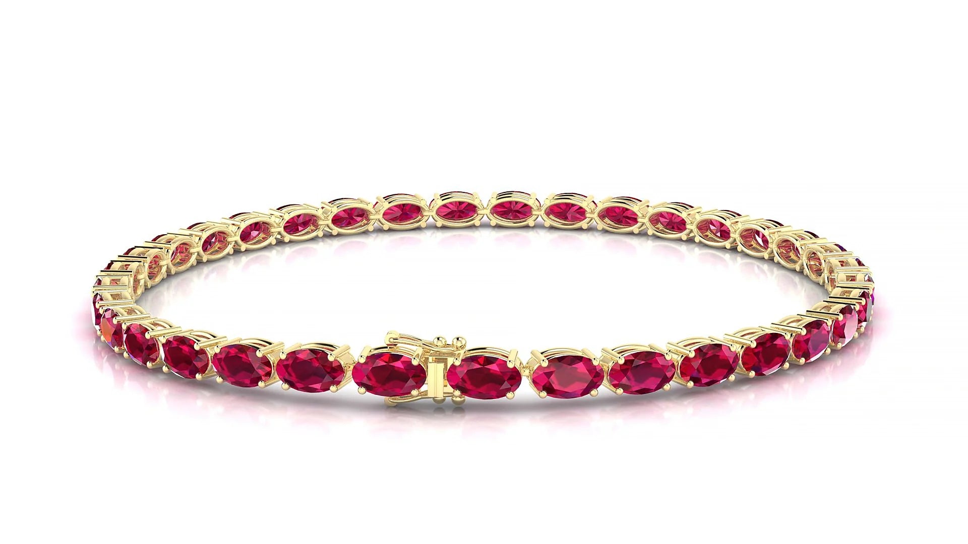 Pula | 18k Yellow Gold 5 x 3 mm Oval Natural Ruby 18 cm Tennis Bracelet
