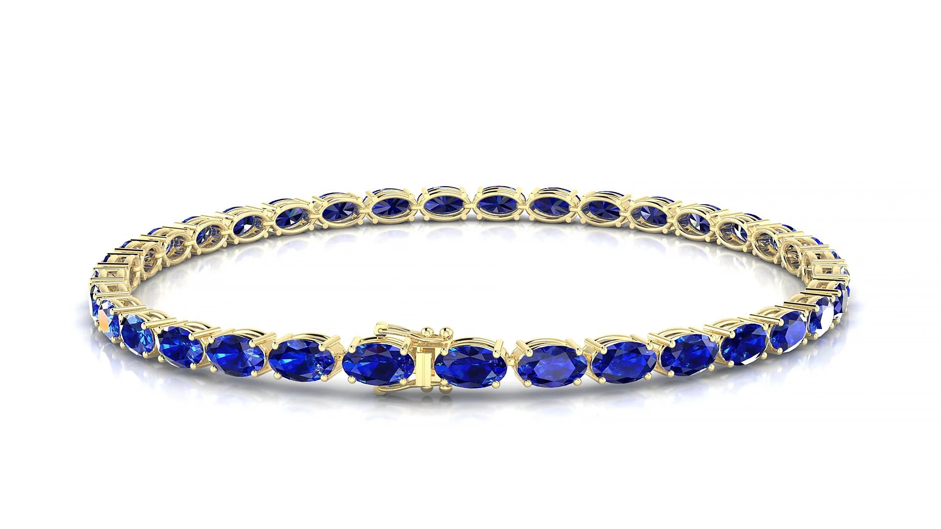 Pula | 18k Yellow Gold 5 x 3 mm Oval Natural Sapphire 18 cm Tennis Bracelet