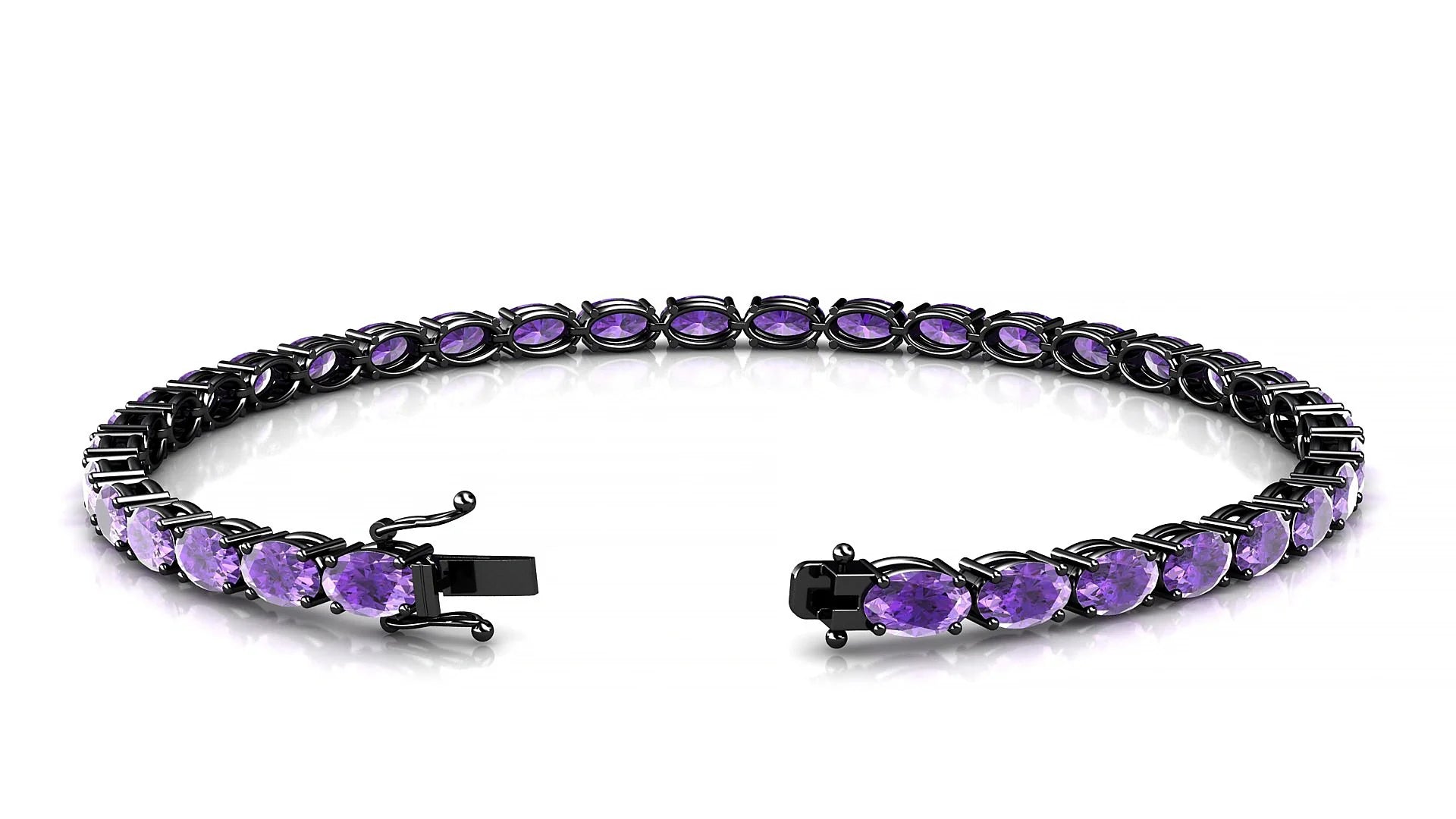 Pula | 18k Black Gold 5 x 3 mm Oval Natural Amethyst 18 cm Tennis Bracelet