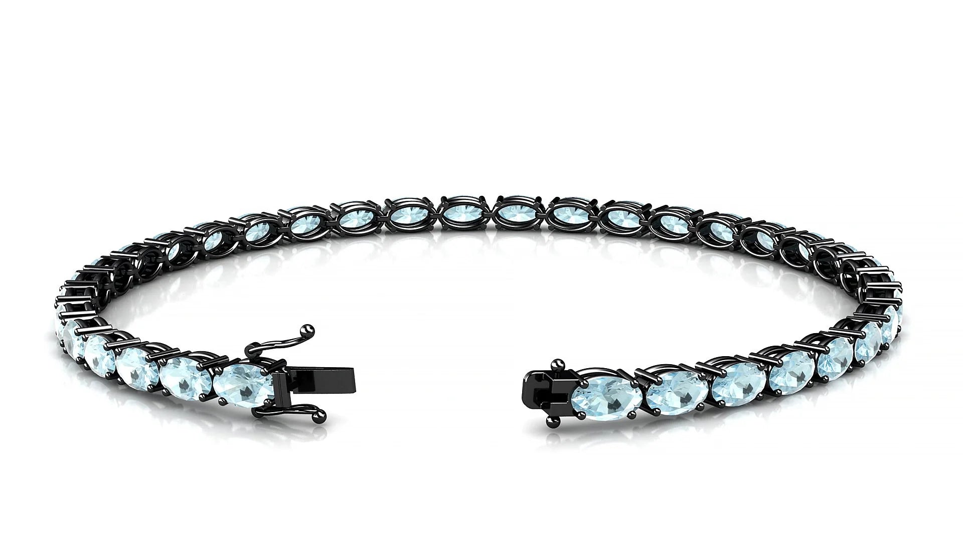 Pula | 18k Black Gold 5 x 3 mm Oval Natural Aquamarine 18 cm Tennis Bracelet