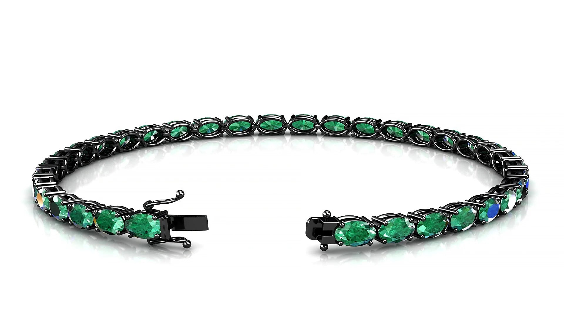 Pula | 18k Black Gold 5 x 3 mm Oval Natural Emerald 18 cm Tennis Bracelet
