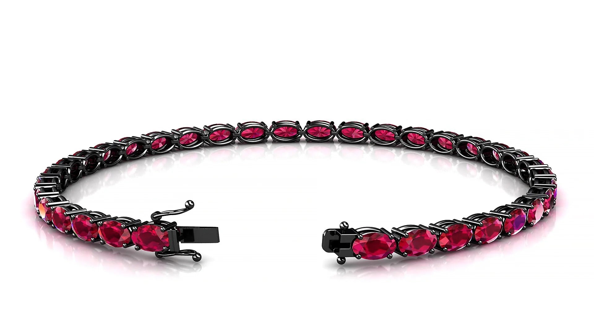 Pula | 18k Black Gold 5 x 3 mm Oval Natural Ruby 18 cm Tennis Bracelet