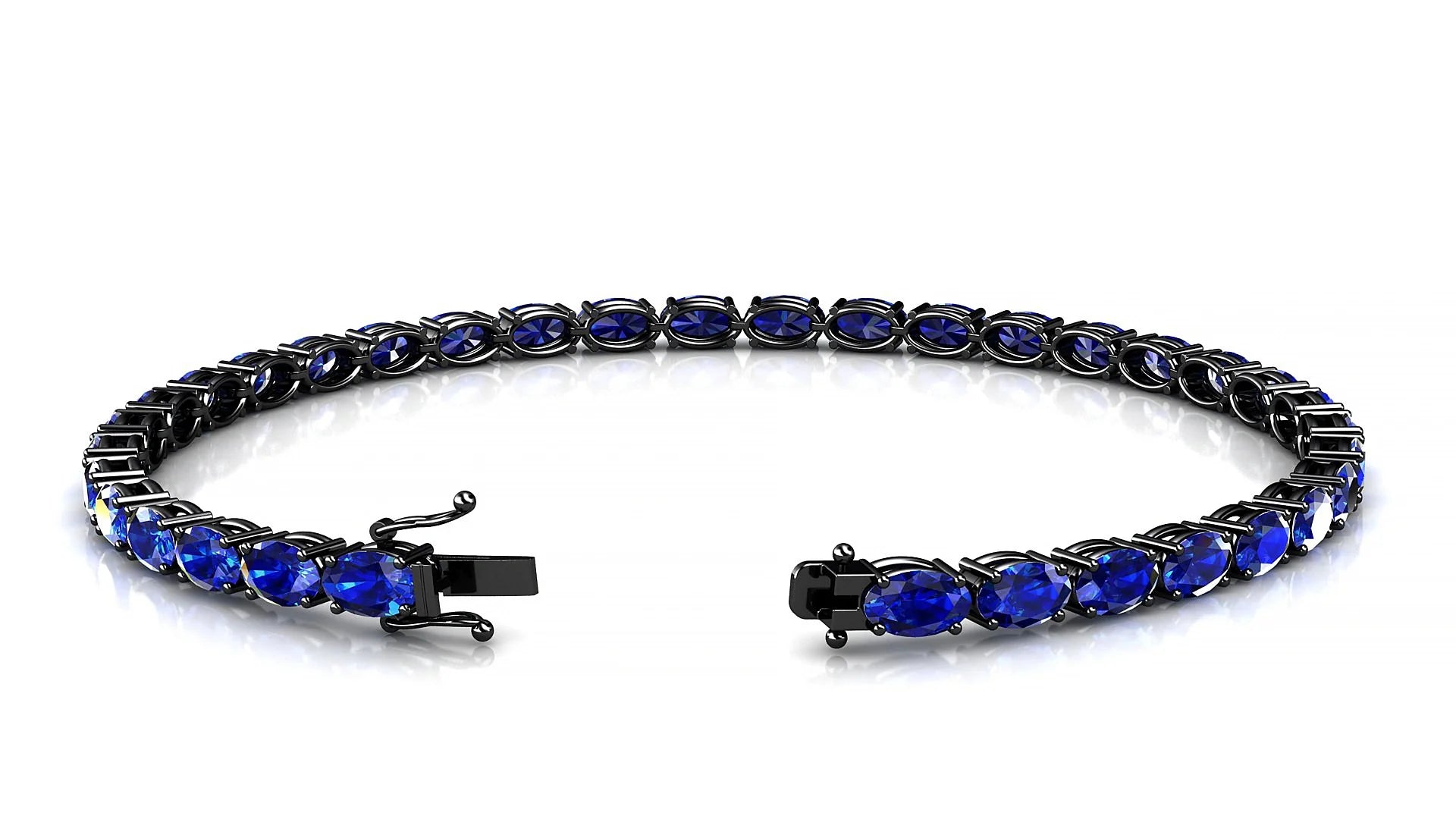 Pula | 18k Black Gold 5 x 3 mm Oval Natural Sapphire 18 cm Tennis Bracelet