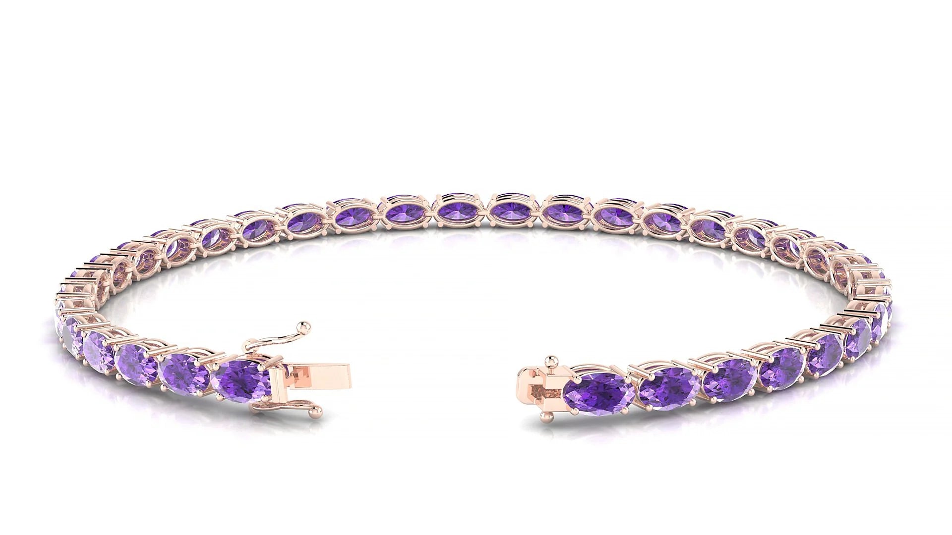 Pula | 18k Rose Gold 5 x 3 mm Oval Natural Amethyst 18 cm Tennis Bracelet