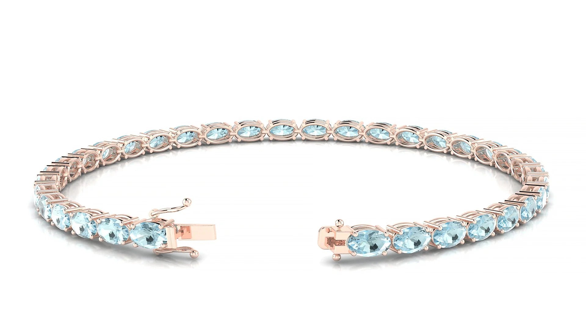 Pula | 18k Rose Gold 5 x 3 mm Oval Natural Aquamarine 18 cm Tennis Bracelet