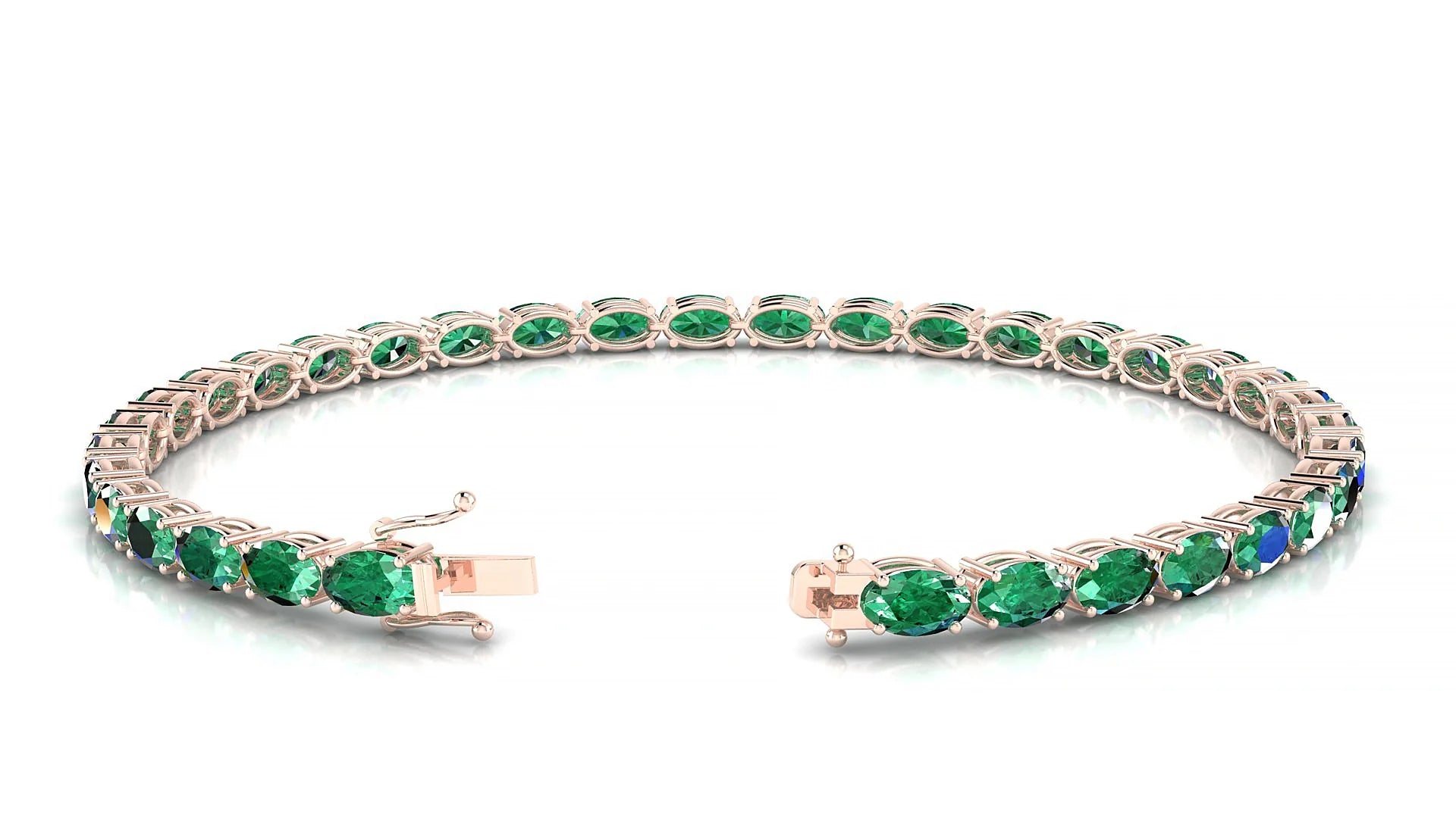 Pula | 18k Rose Gold 5 x 3 mm Oval Natural Emerald 18 cm Tennis Bracelet