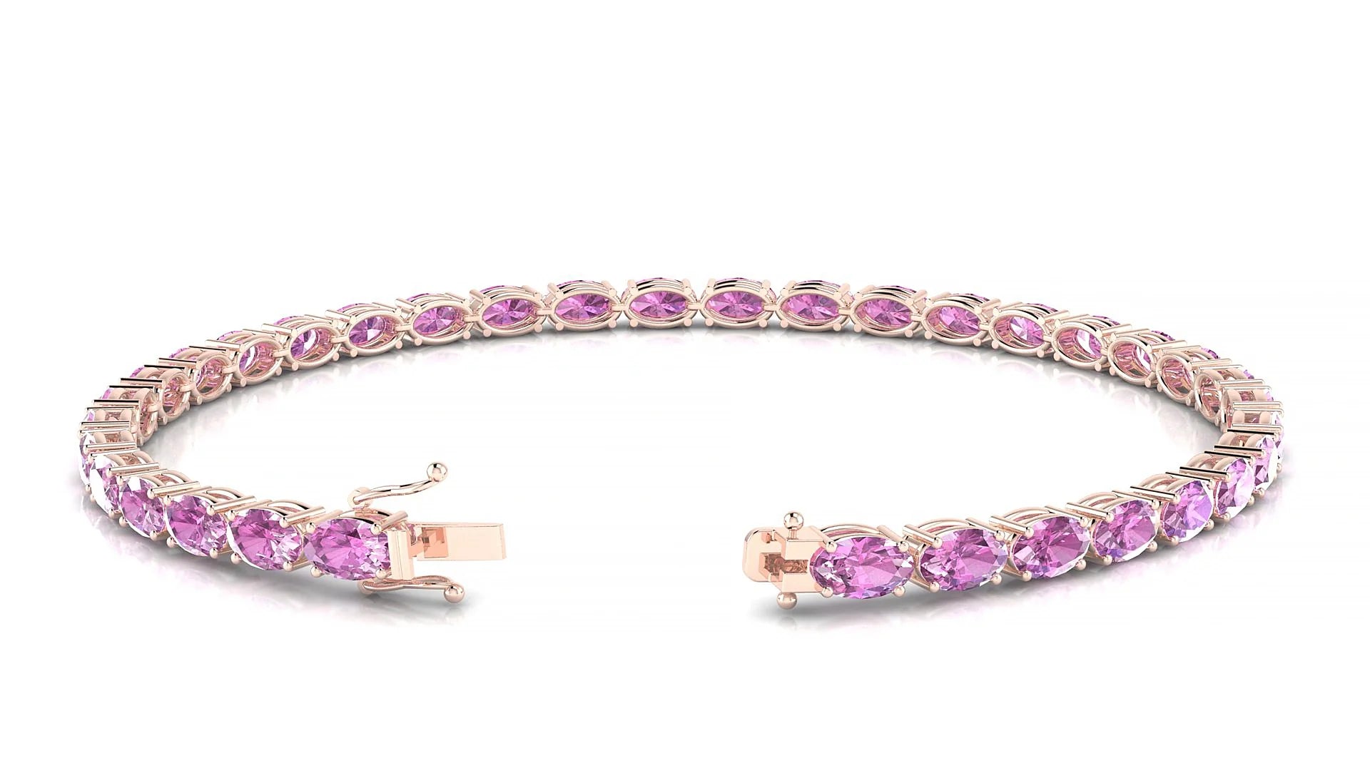 Pula | 18k Rose Gold 5 x 3 mm Oval Natural Pink Sapphire 18 cm Tennis Bracelet