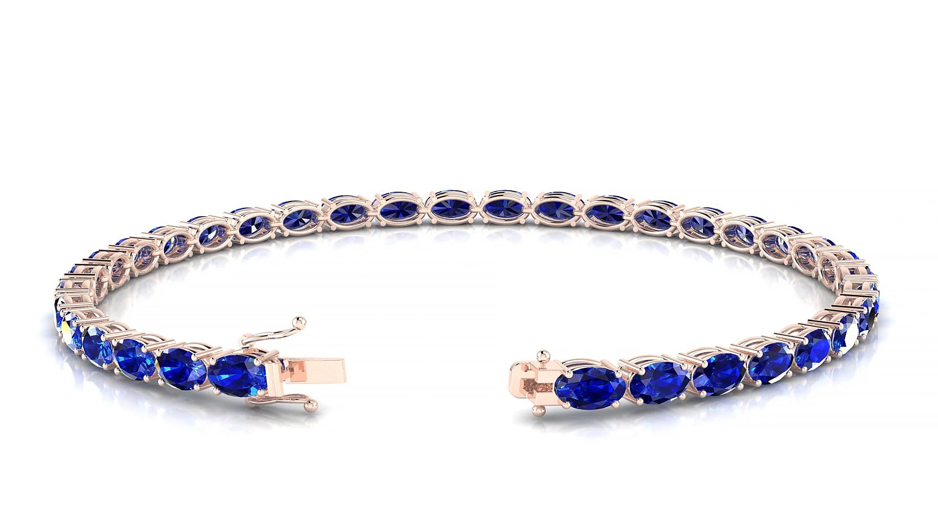 Pula | 18k Rose Gold 5 x 3 mm Oval Natural Sapphire 18 cm Tennis Bracelet