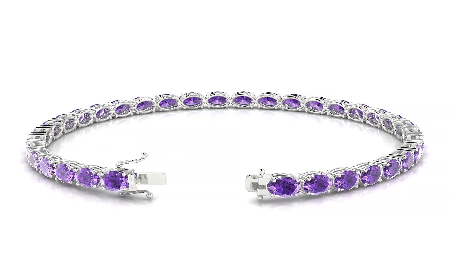 Pula | 18k White Gold 5 x 3 mm Oval Natural Amethyst 18 cm Tennis Bracelet
