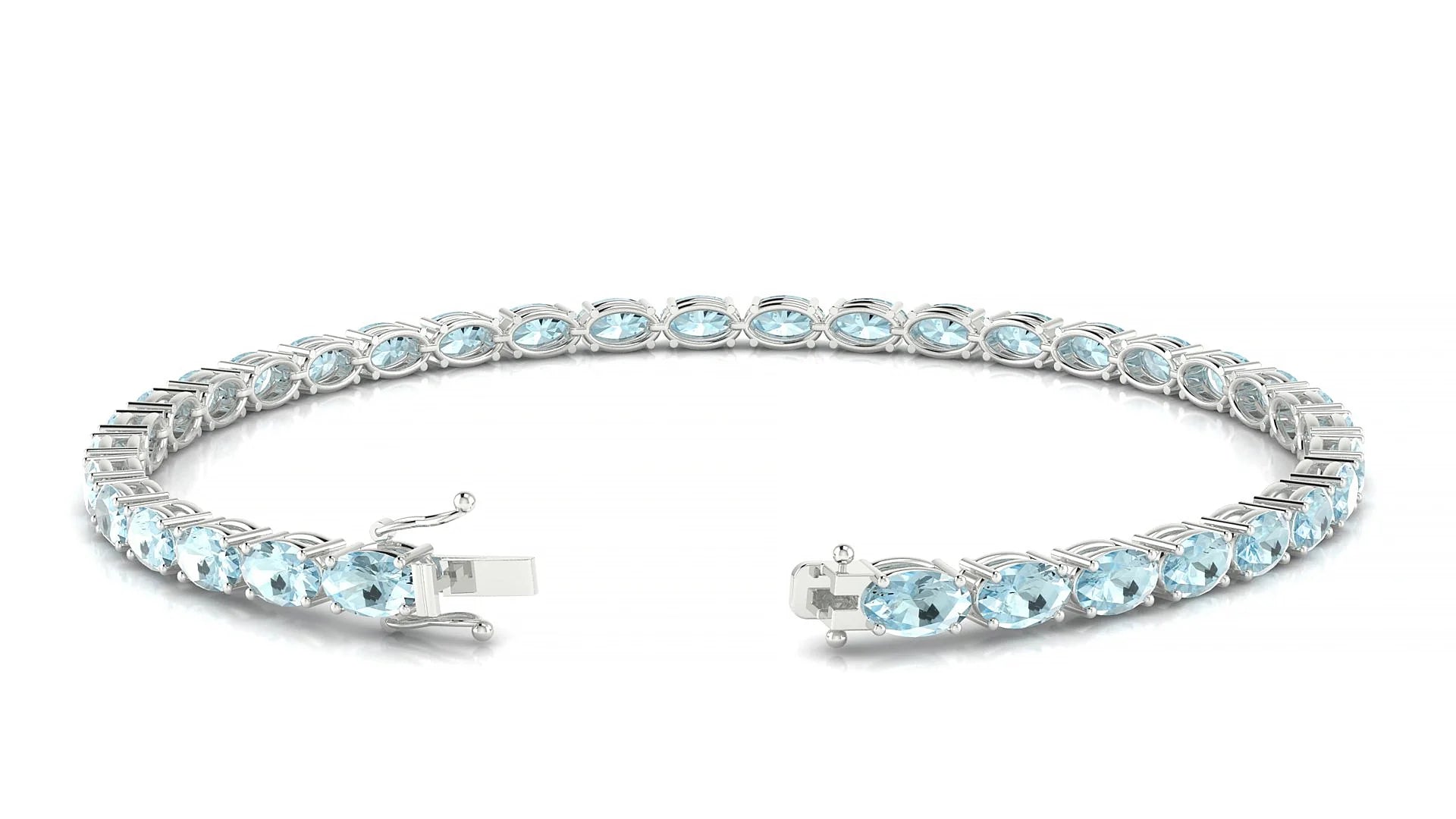 Pula | 18k White Gold 5 x 3 mm Oval Natural Aquamarine 18 cm Tennis Bracelet