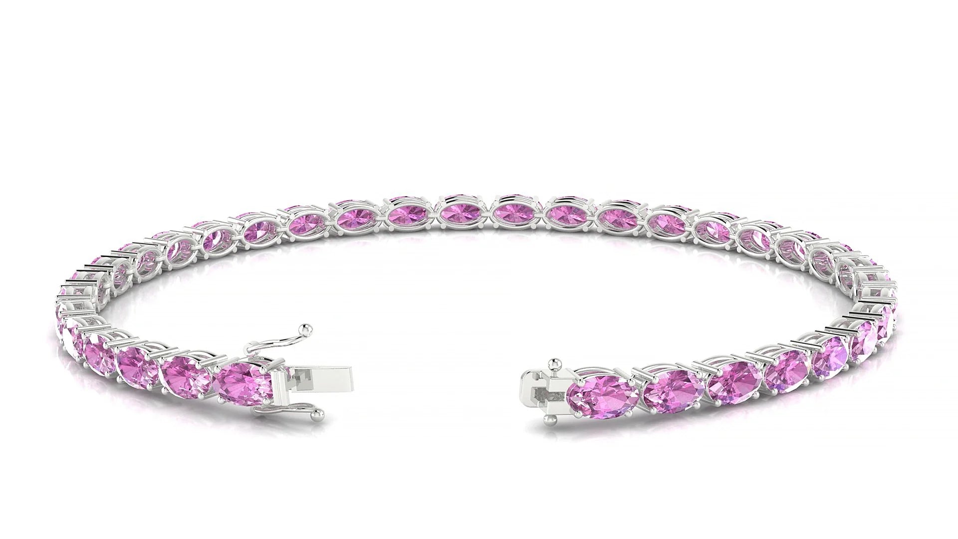 Pula | 18k White Gold 5 x 3 mm Oval Natural Pink Sapphire 18 cm Tennis Bracelet