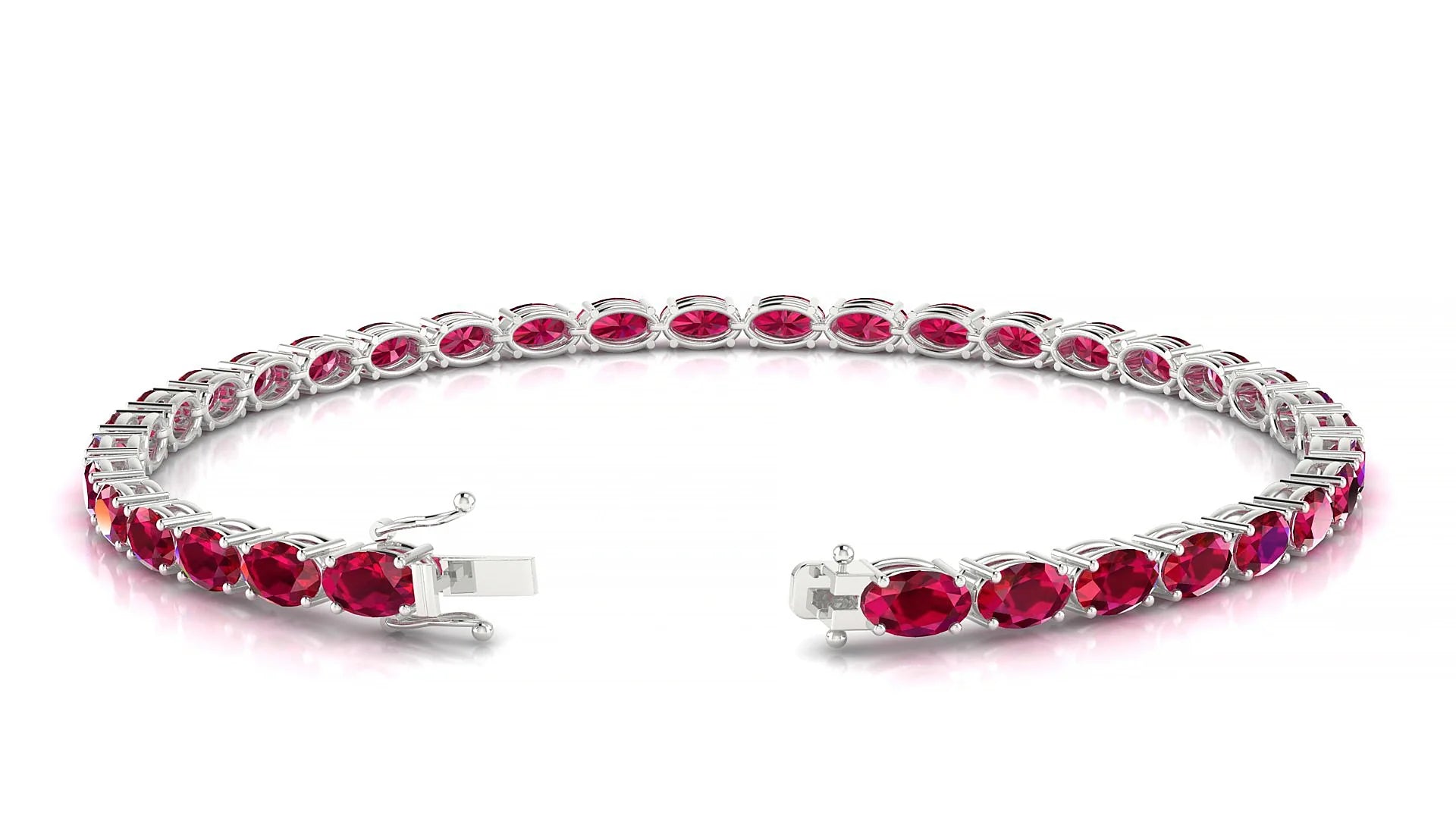 Pula | 18k White Gold 5 x 3 mm Oval Natural Ruby 18 cm Tennis Bracelet