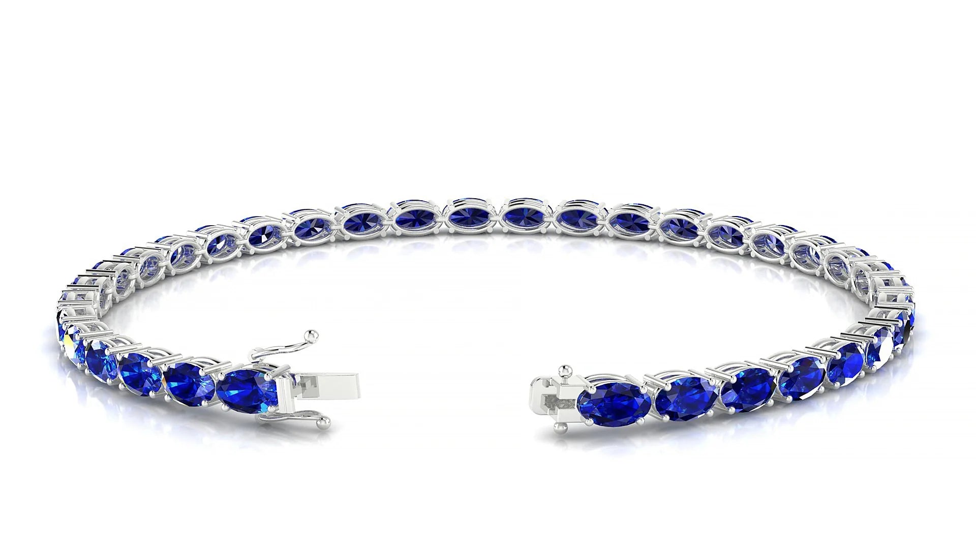 Pula | 18k White Gold 5 x 3 mm Oval Natural Sapphire 18 cm Tennis Bracelet