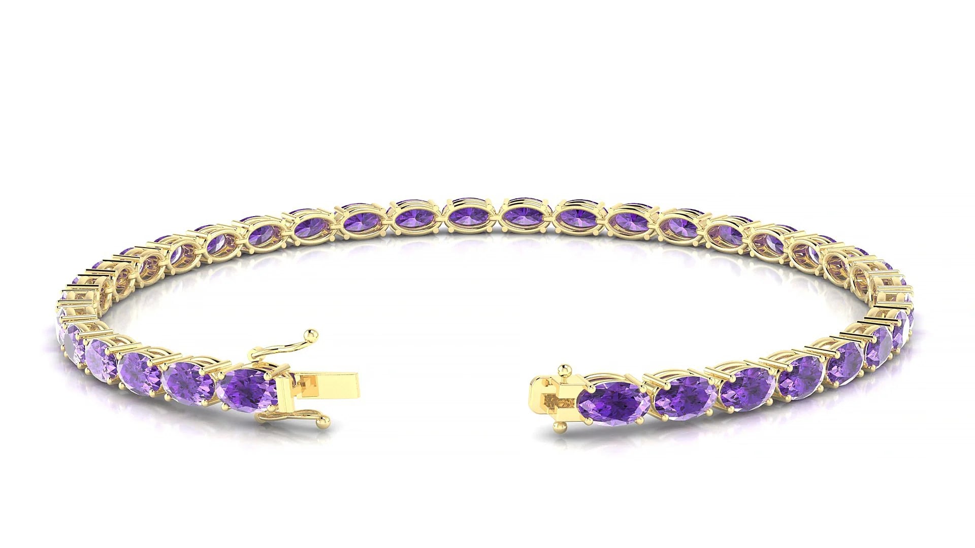 Pula | 18k Yellow Gold 5 x 3 mm Oval Natural Amethyst 18 cm Tennis Bracelet