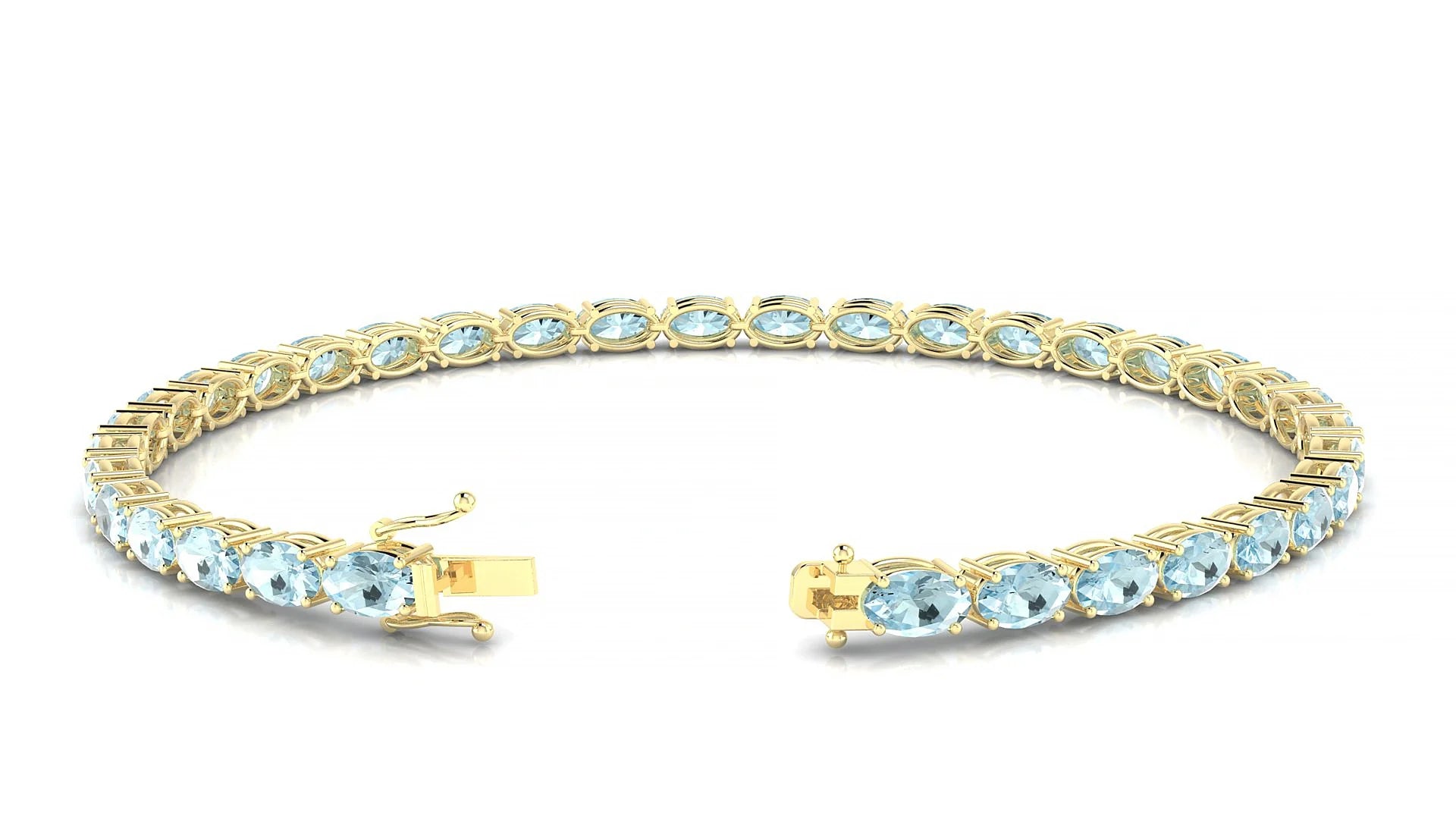 Pula | 18k Yellow Gold 5 x 3 mm Oval Natural Aquamarine 18 cm Tennis Bracelet