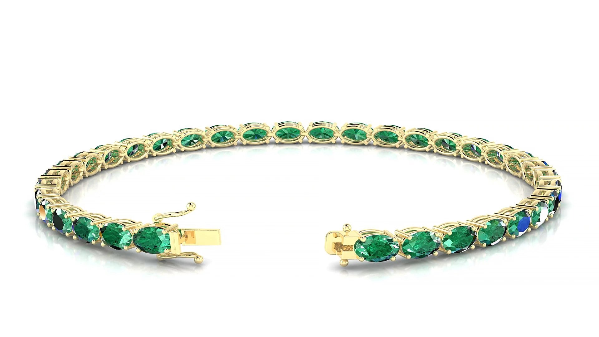 Pula | 18k Yellow Gold 5 x 3 mm Oval Natural Emerald 18 cm Tennis Bracelet