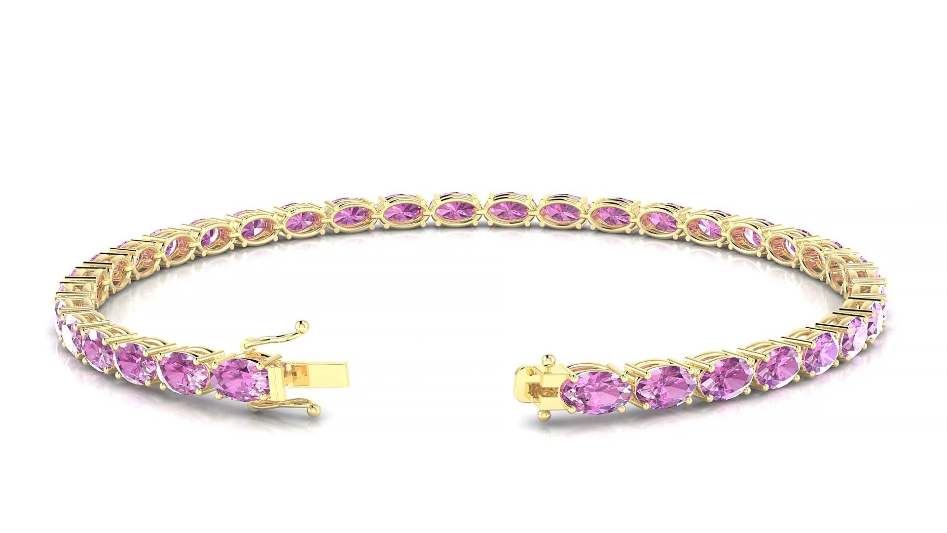 Pula | 18k Yellow Gold 5 x 3 mm Oval Natural Pink Sapphire 18 cm Tennis Bracelet