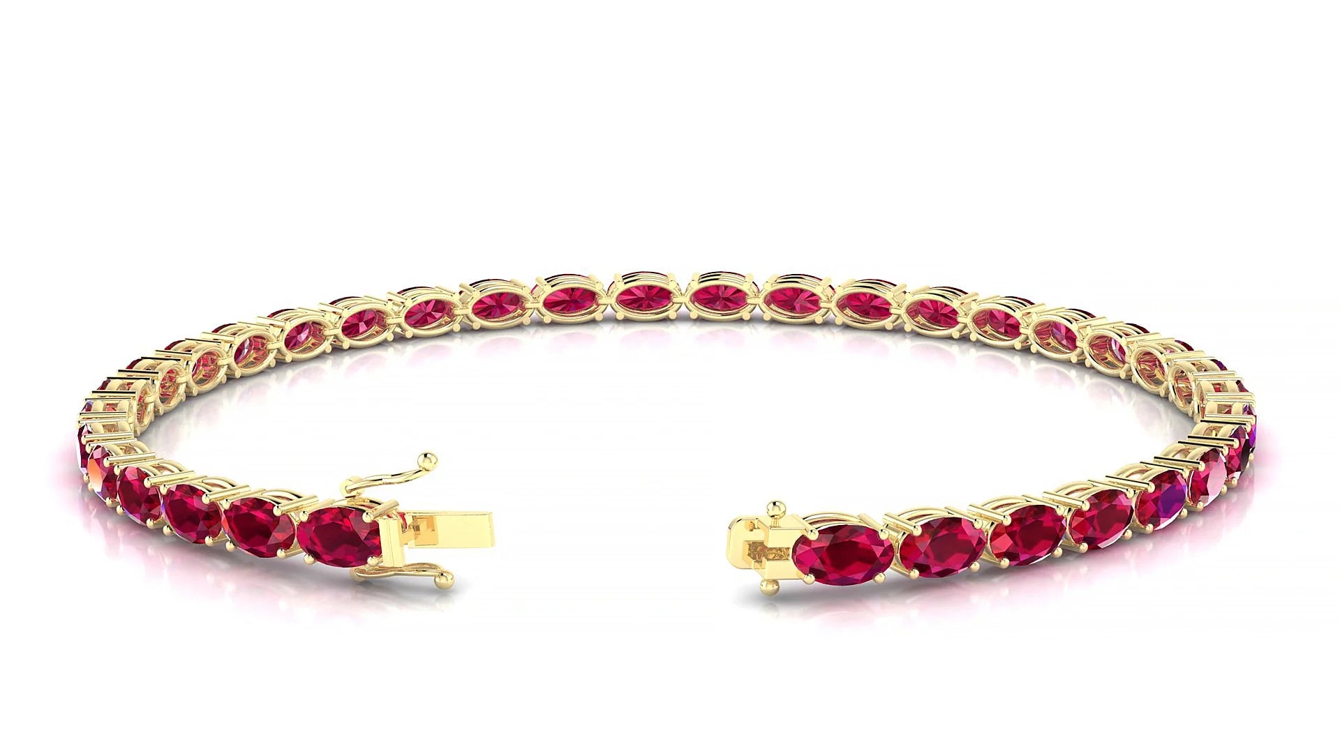 Pula | 18k Yellow Gold 5 x 3 mm Oval Natural Ruby 18 cm Tennis Bracelet