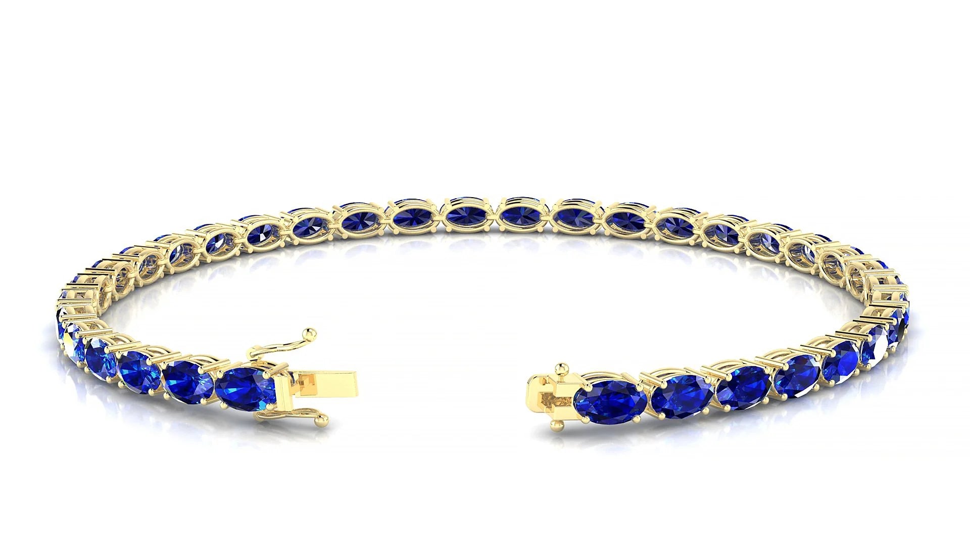 Pula | 18k Yellow Gold 5 x 3 mm Oval Natural Sapphire 18 cm Tennis Bracelet