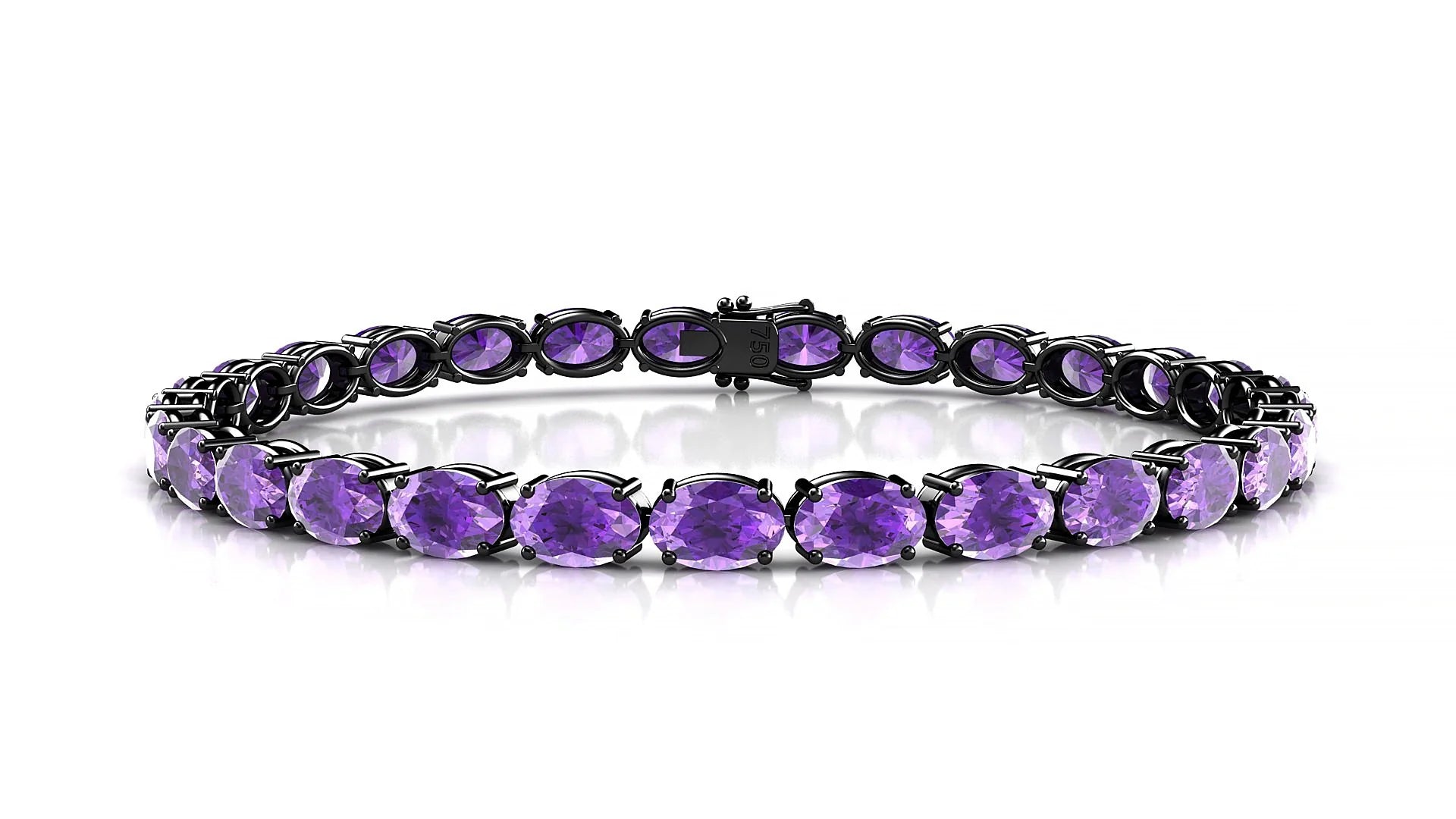 Pula | 18k Black Gold 6 x 4 mm Oval Natural Amethyst 18 cm Tennis Bracelet