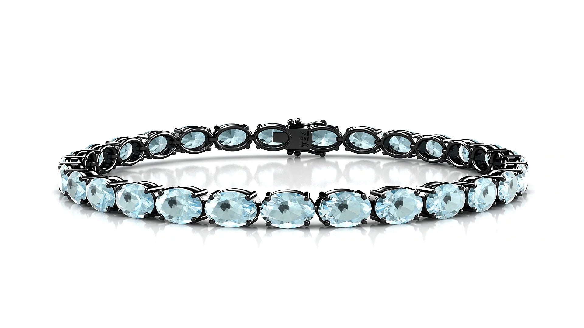 Pula | 18k Black Gold 6 x 4 mm Oval Natural Aquamarine 18 cm Tennis Bracelet