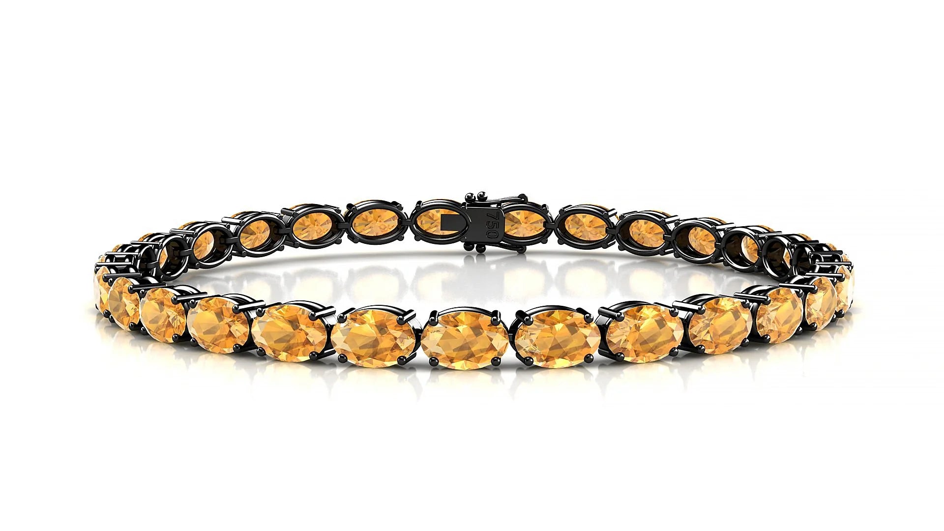 Pula | 18k Black Gold 6 x 4 mm Oval Natural Citrine 18 cm Tennis Bracelet