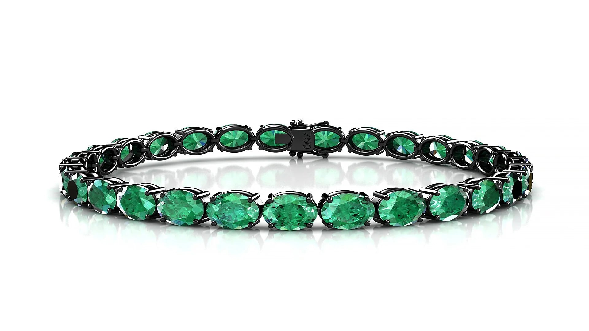 Pula | 18k Black Gold 6 x 4 mm Oval Natural Emerald 18 cm Tennis Bracelet