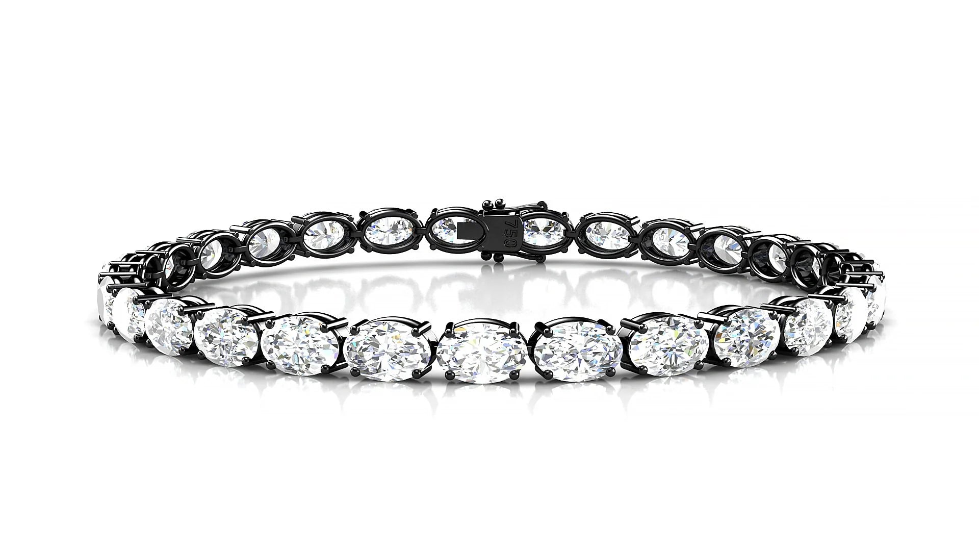 Pula | 18k Black Gold 6 x 4 mm Oval Lab-Grown Diamond 18 cm Tennis Bracelet