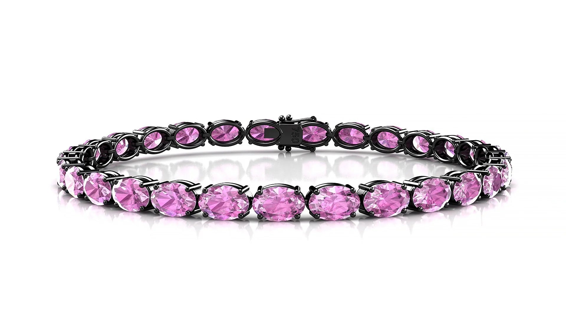 Pula | 18k Black Gold 6 x 4 mm Oval Natural Pink Sapphire 18 cm Tennis Bracelet