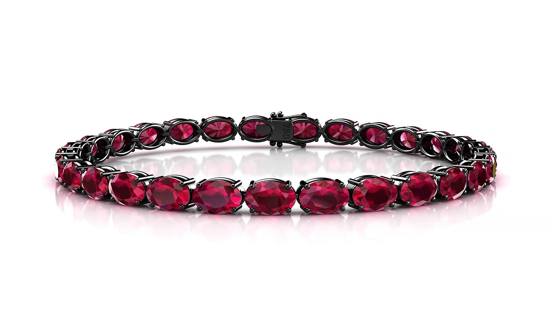 Pula | 18k Black Gold 6 x 4 mm Oval Natural Ruby 18 cm Tennis Bracelet