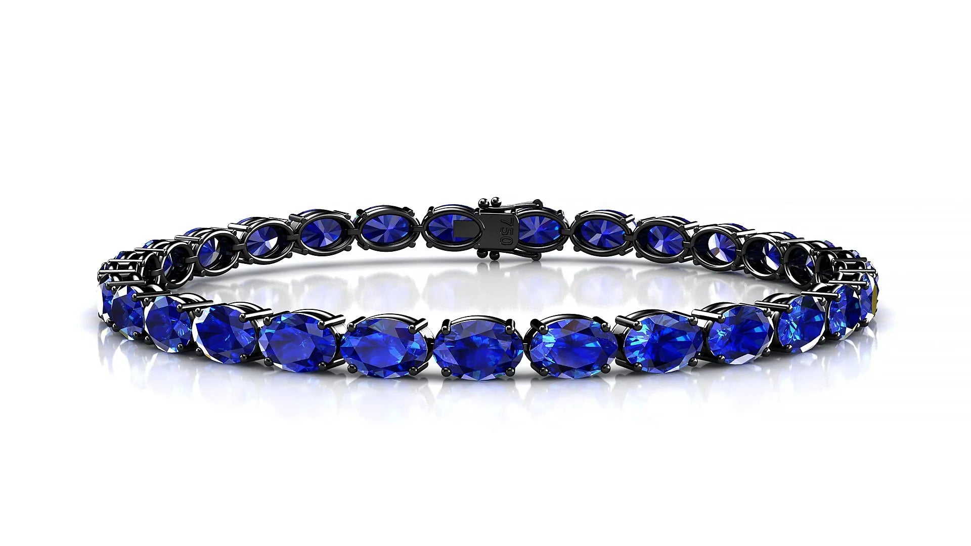 Pula | 18k Black Gold 6 x 4 mm Oval Natural Sapphire 18 cm Tennis Bracelet