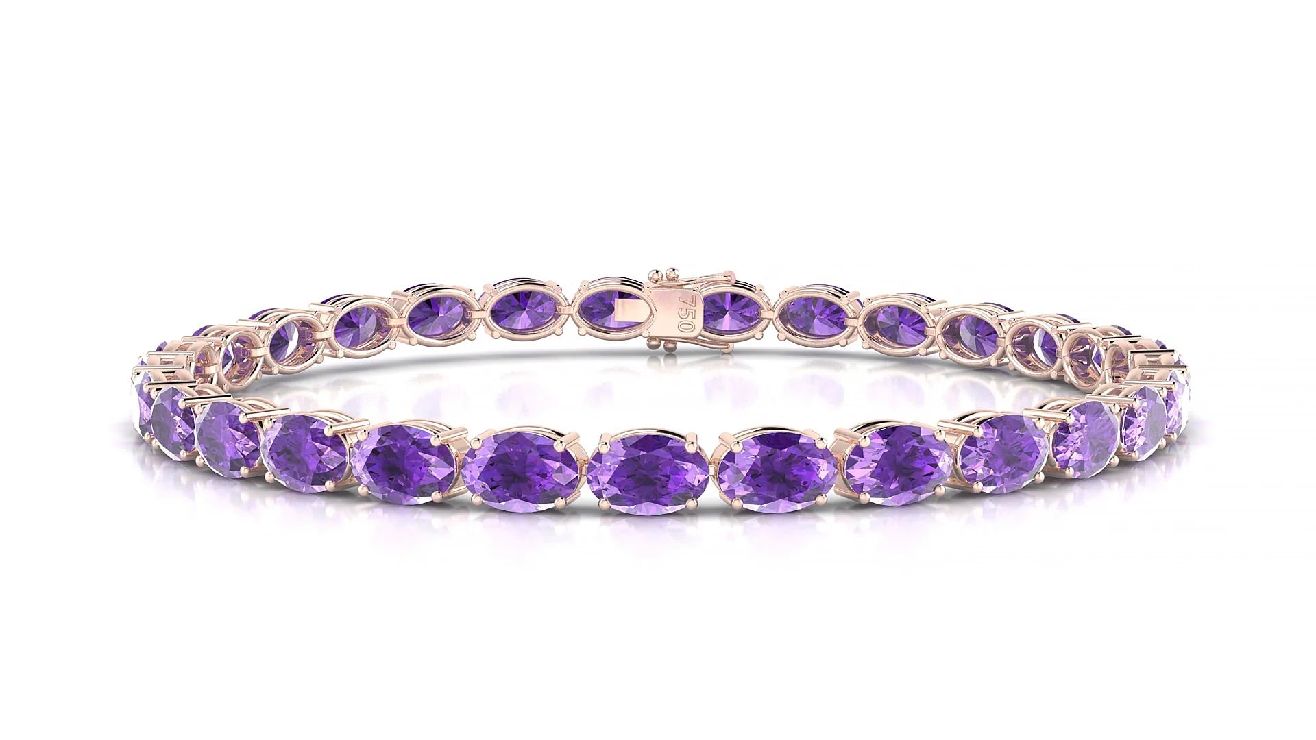 Pula | 18k Rose Gold 6 x 4 mm Oval Natural Amethyst 18 cm Tennis Bracelet
