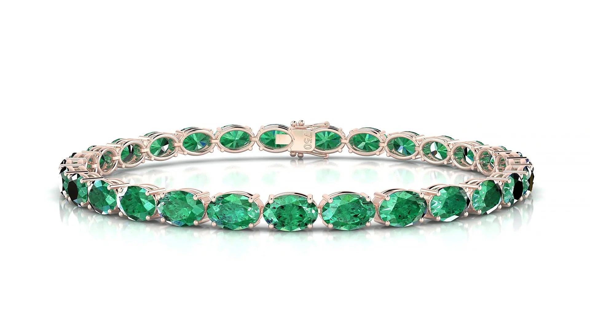 Pula | 18k Rose Gold 6 x 4 mm Oval Natural Emerald 18 cm Tennis Bracelet