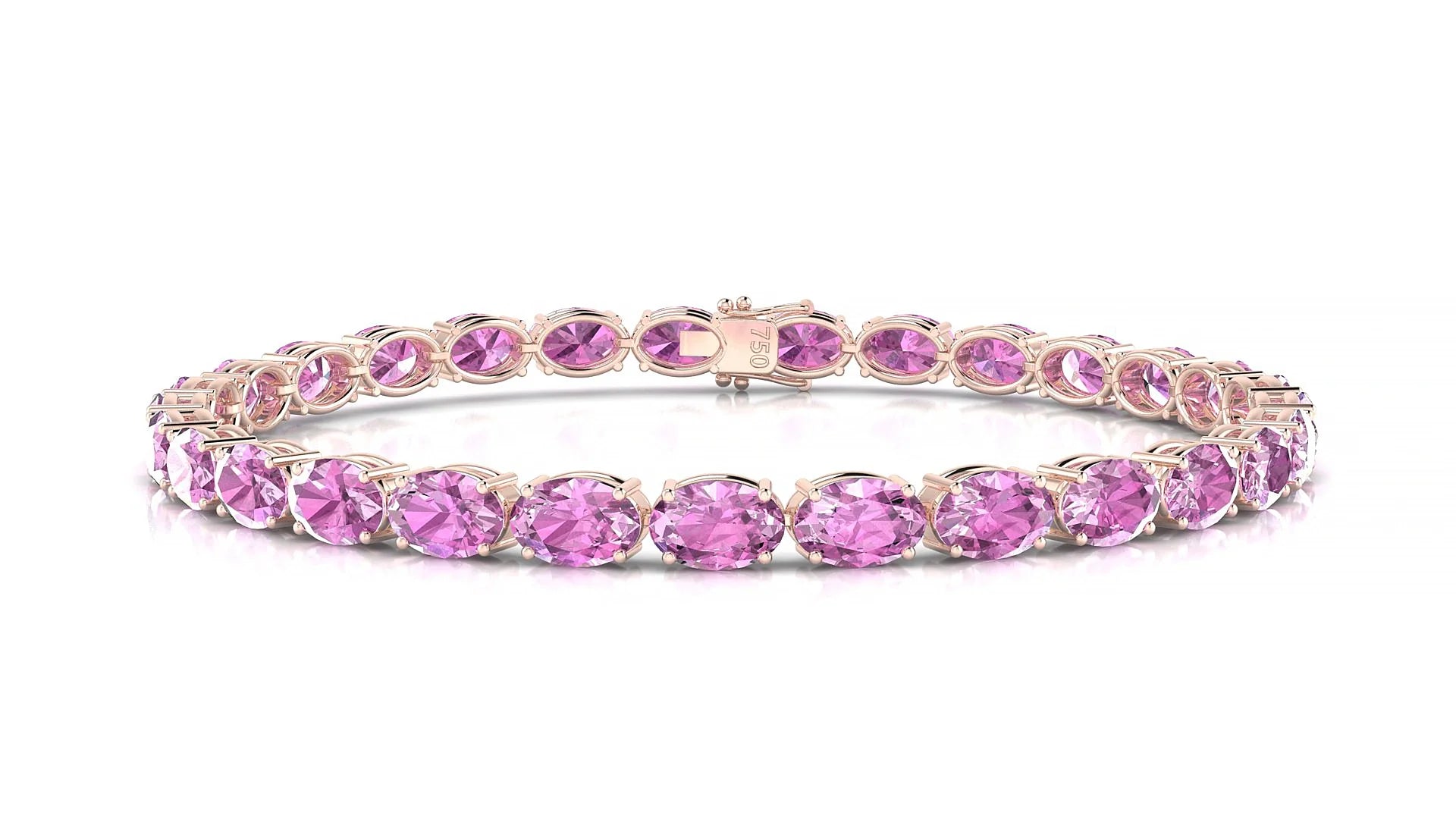 Pula | 18k Rose Gold 6 x 4 mm Oval Natural Pink Sapphire 18 cm Tennis Bracelet