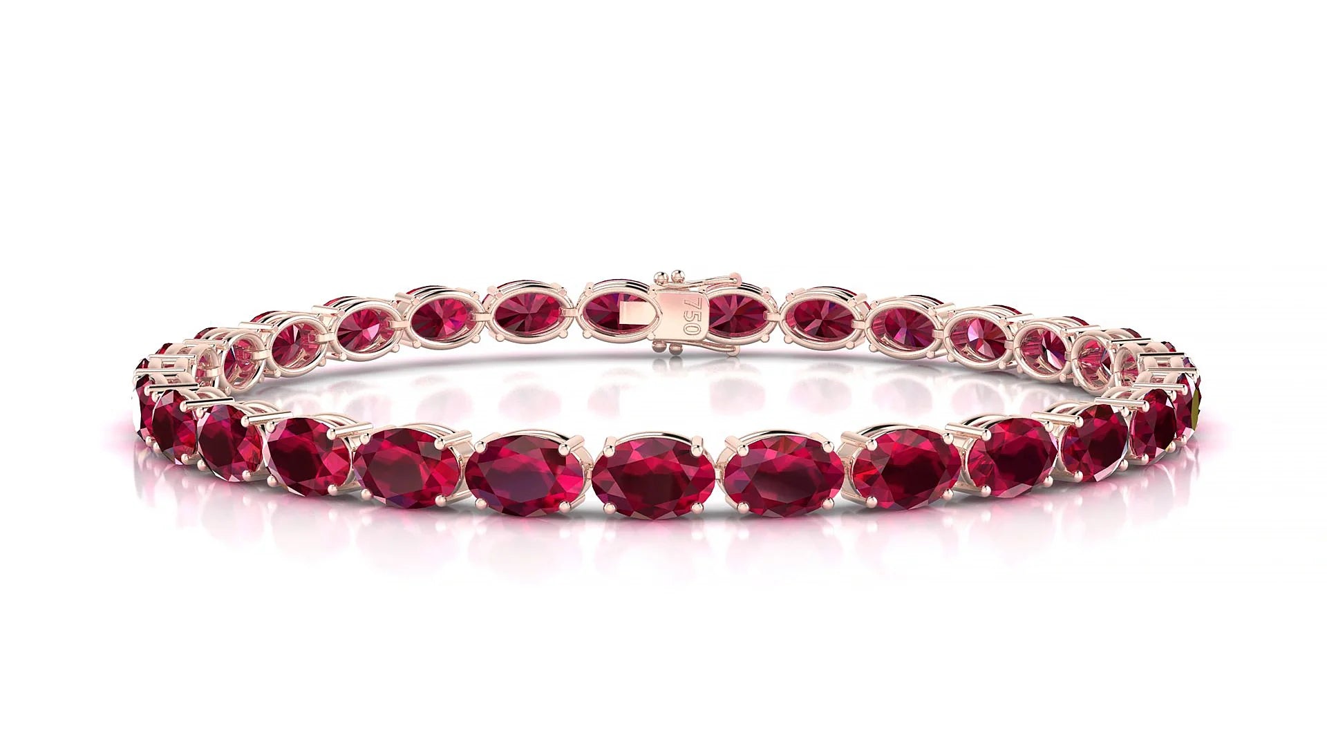 Pula | 18k Rose Gold 6 x 4 mm Oval Natural Ruby 18 cm Tennis Bracelet