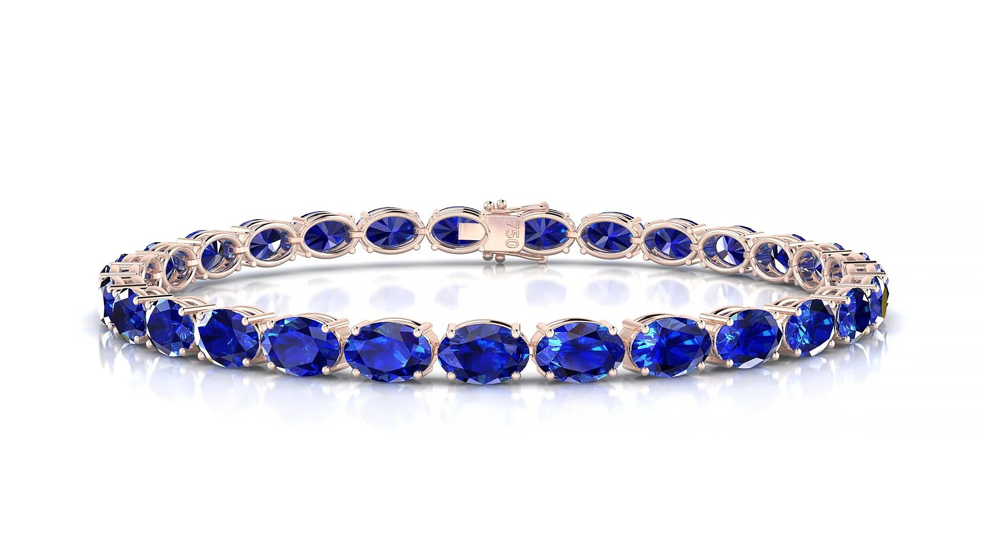 Pula | 18k Rose Gold 6 x 4 mm Oval Natural Sapphire 18 cm Tennis Bracelet