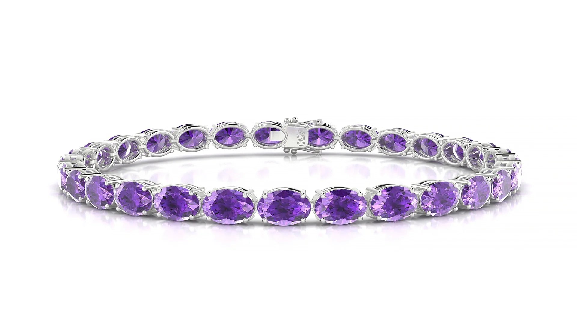 Pula | 18k White Gold 6 x 4 mm Oval Natural Amethyst 18 cm Tennis Bracelet