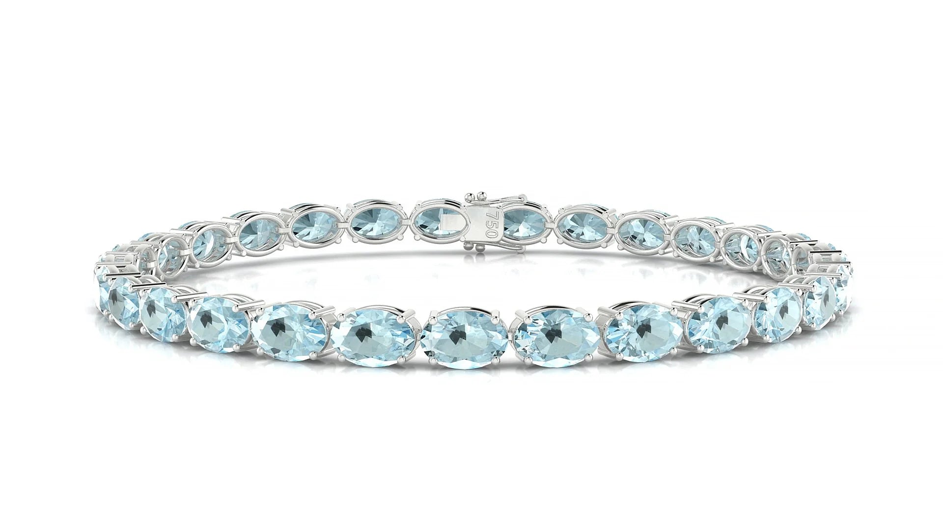 Pula | 18k White Gold 6 x 4 mm Oval Natural Aquamarine 18 cm Tennis Bracelet
