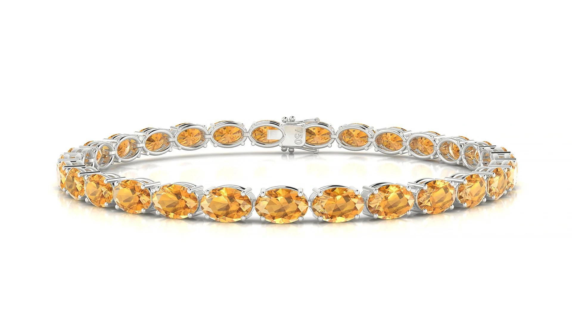 Pula | 18k White Gold 6 x 4 mm Oval Natural Citrine 18 cm Tennis Bracelet