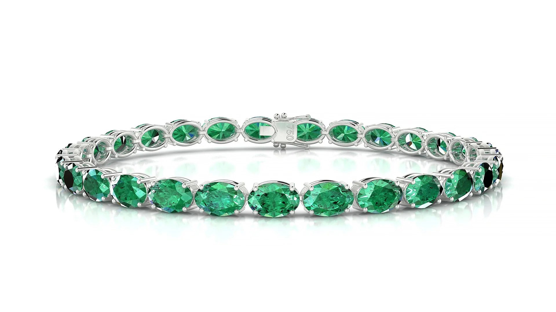 Pula | 18k White Gold 6 x 4 mm Oval Natural Emerald 18 cm Tennis Bracelet