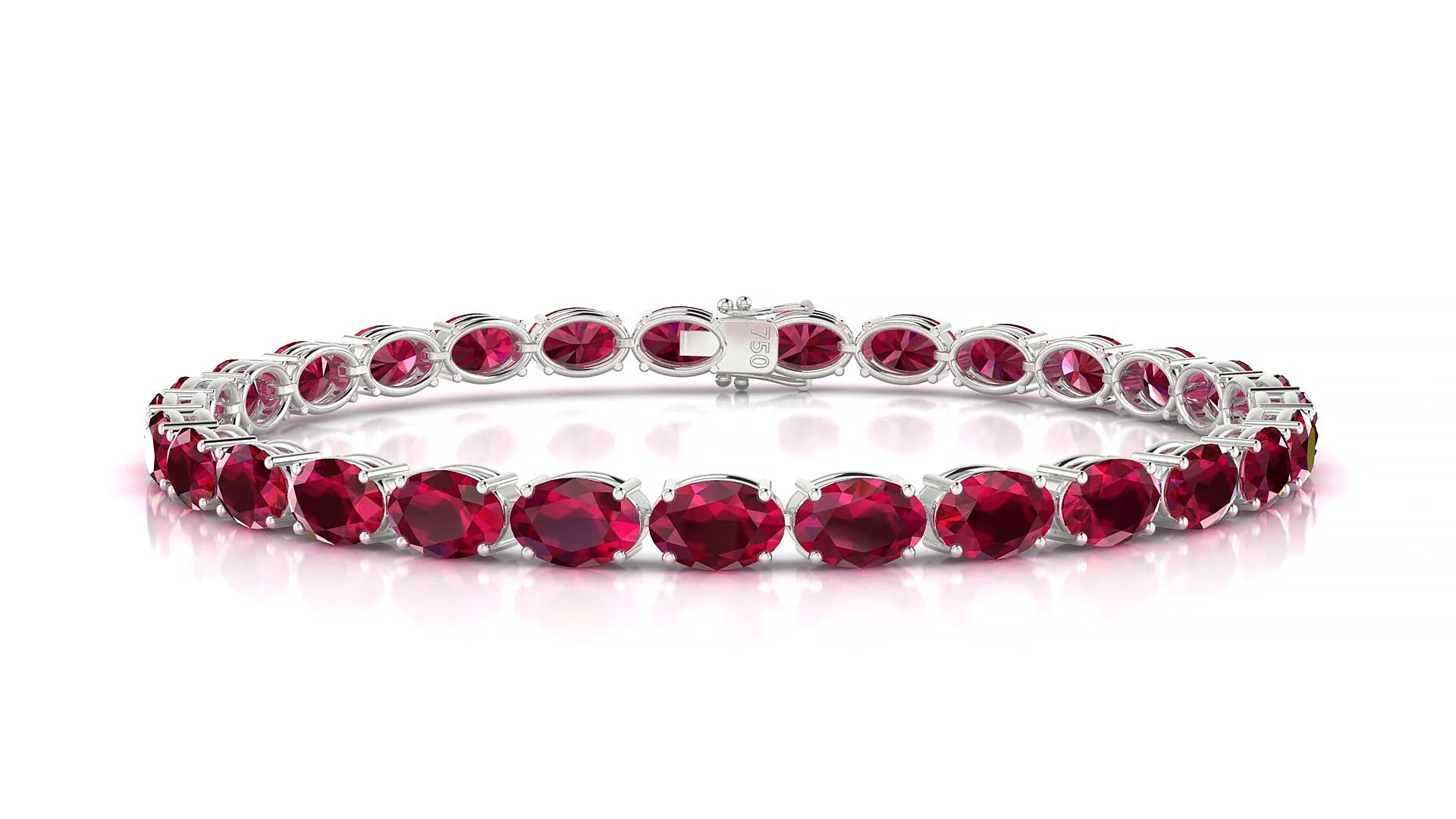 Pula | 18k White Gold 6 x 4 mm Oval Natural Ruby 18 cm Tennis Bracelet