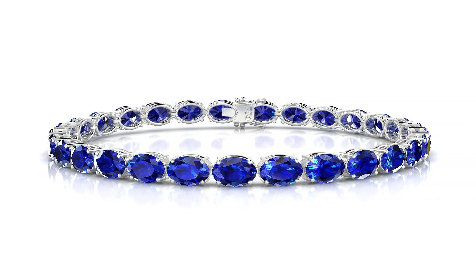 Pula | 18k White Gold 6 x 4 mm Oval Natural Sapphire 18 cm Tennis Bracelet