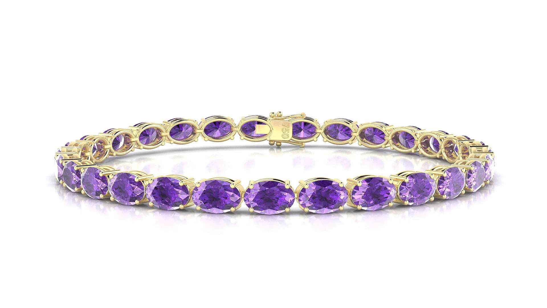 Pula | 18k Yellow Gold 6 x 4 mm Oval Natural Amethyst 18 cm Tennis Bracelet